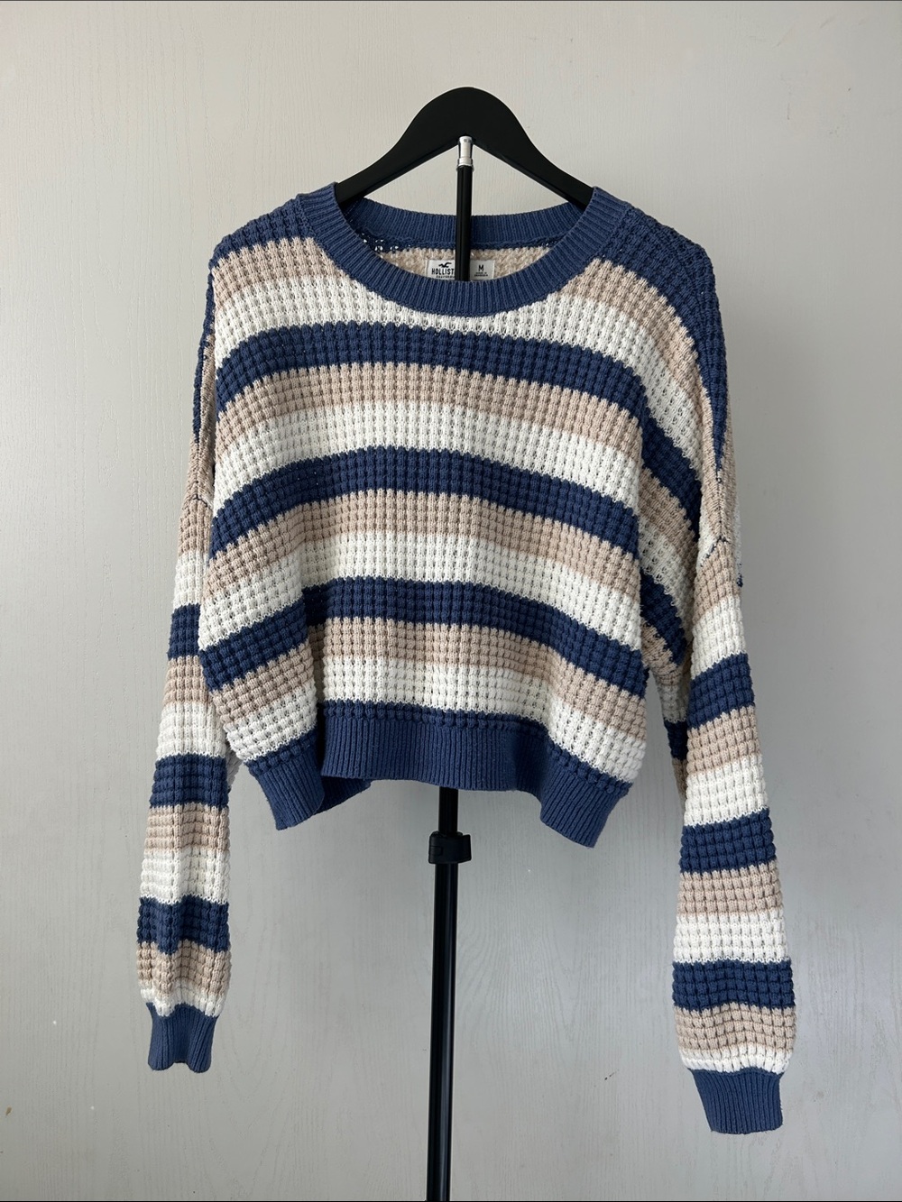 Hollister Striped Crewneck Sweater in Blue, Cream & Tan